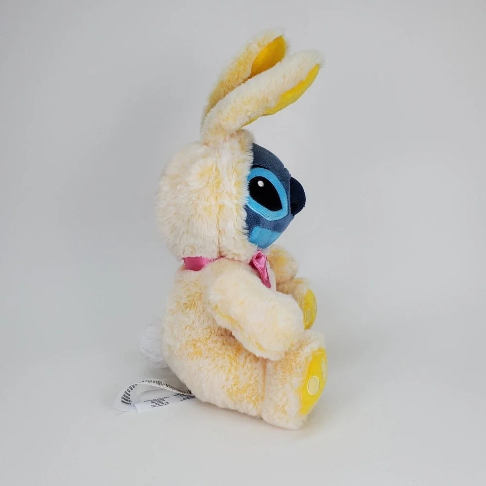 Disney Store 2021 Stitch Easter Bunny Plush Yellow Costume Pink Bow 15 Inch‎ NWT
